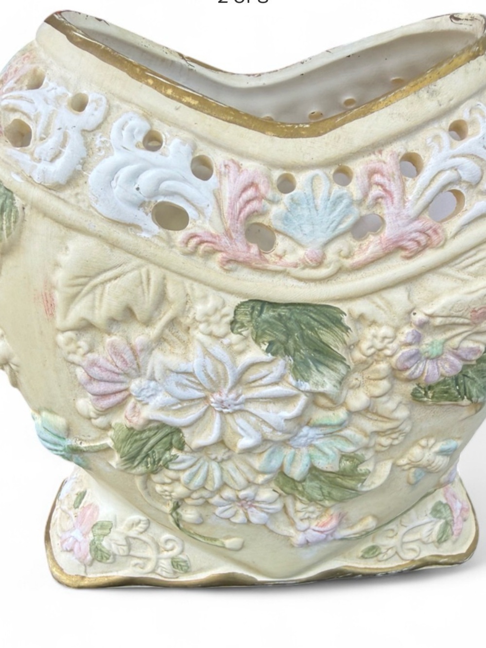 Vintage Floral Ceramic Cachepot in Cream with Pastel Accents